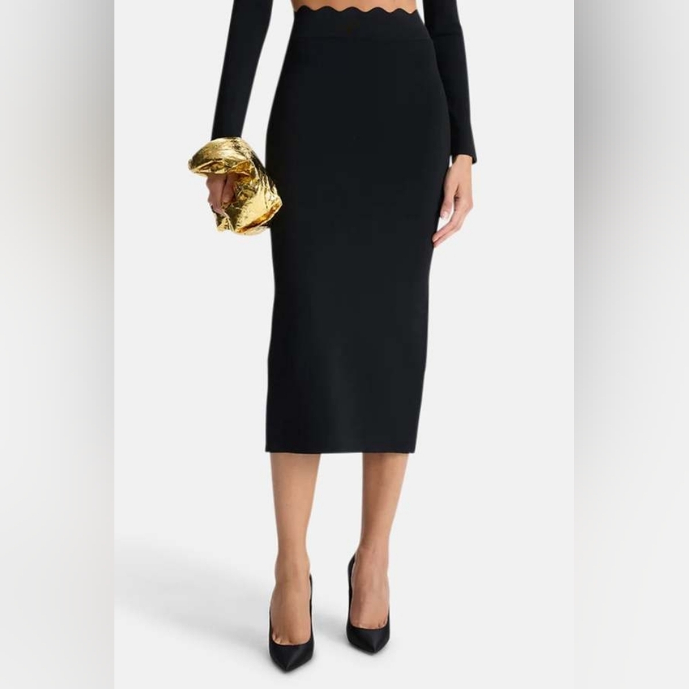 A.L.C. Quincy Scalloped Knit Midi Skirt Black Size XS NWT